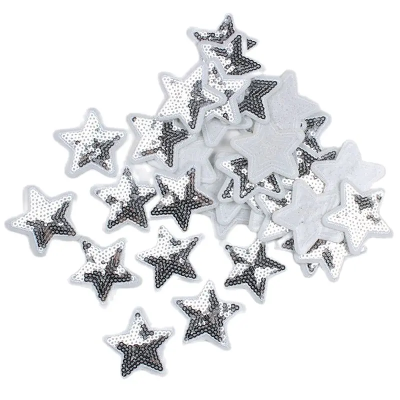 10pcs Sequined Silver Star Patches For Jeans School Bag Shoes Hats Coats Decoration DIY Garments Appliques Sewing Clothes Badge