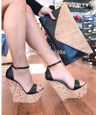 Lady New Platform Wedge Sandals Fashion One Ankle Strap Peep Toe Wedge Shoes Women Large Size Banquet Dress Shoes Dropship