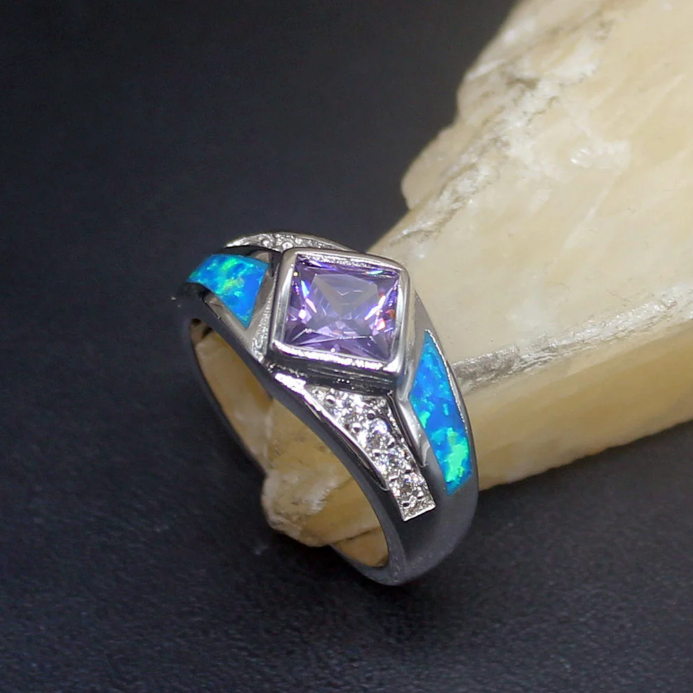 

Hermosa Mystical Gentle Blue Opal Amethyst Genuine 925 Silver Band Ring Wedding Engagement Gifts for Women Size 7# 20214275