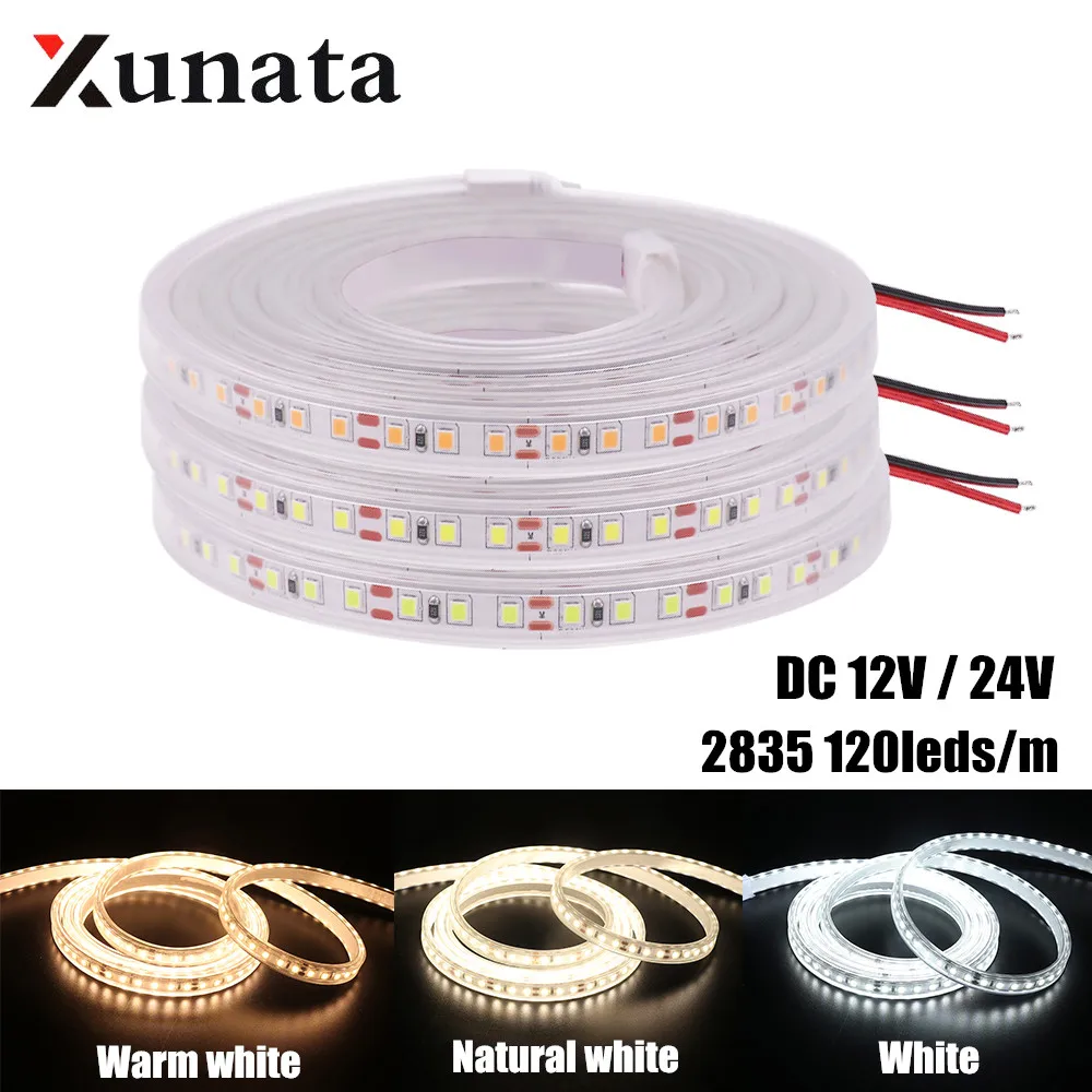 DC 12V 24V 2835 LED Strip 120LEDs/m IP67 Waterproof Flexible Tape LED Light Lamp Natural White /Warm White 0.5m 1m -10m