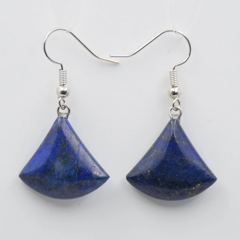 2023 Natural Stone Drop Earrings for Women Small Fan-shaped Purple Pink Quartzs Lapis Lazuli Crystal Tiger Eye Hook Earring