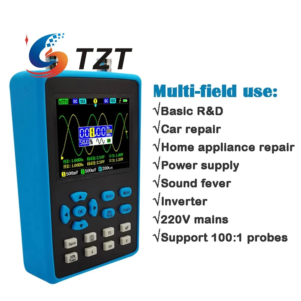 TZT DSO2512G Digital Oscilloscope Mini 2 Channel Oscilloscope 120M Bandwidth 500M Sampling For Repairs