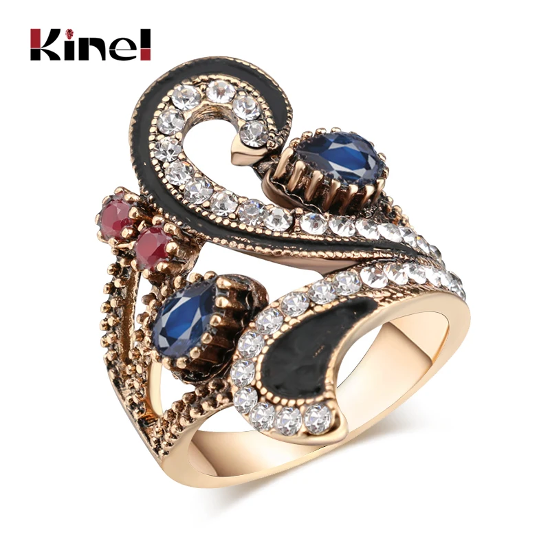 Hot Vintage Ring For Women Color Gold Punk Turkish Jewelry Colorful Resin Black Enamel Ring Party Gifts Accessories 2017 New