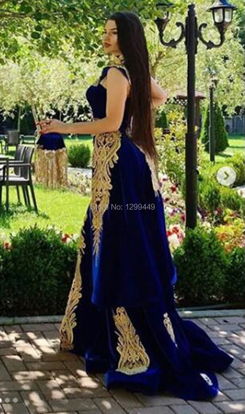 Eightale Arabic Evening Dress with Detachable Skirt Two Pieces Blue Morocco Kaftan Mermaid Customized Velvet Prom Party Gown