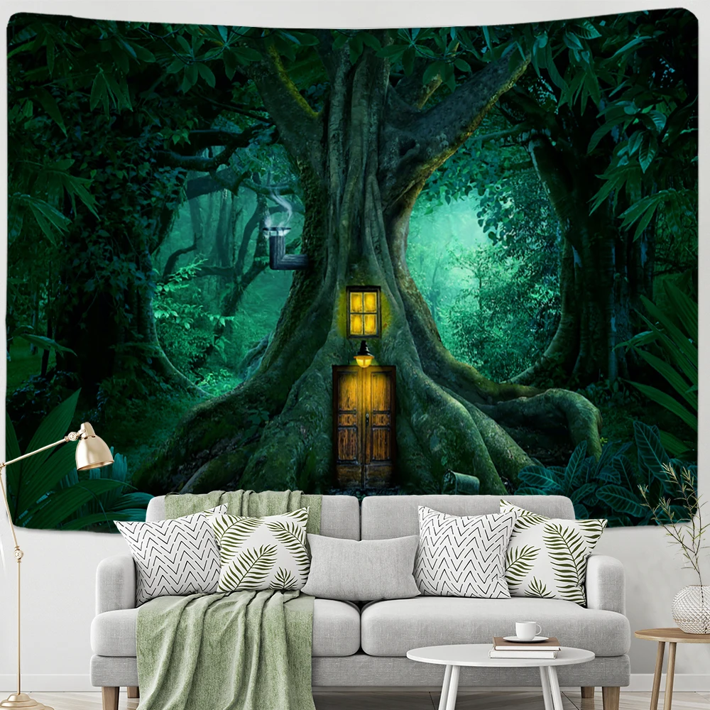 Psychedelic Jungle House Tapestry Wall Hanging Witchcraft Bohemian Style Hippie Tapiz Art Aesthetics Room Home Decor