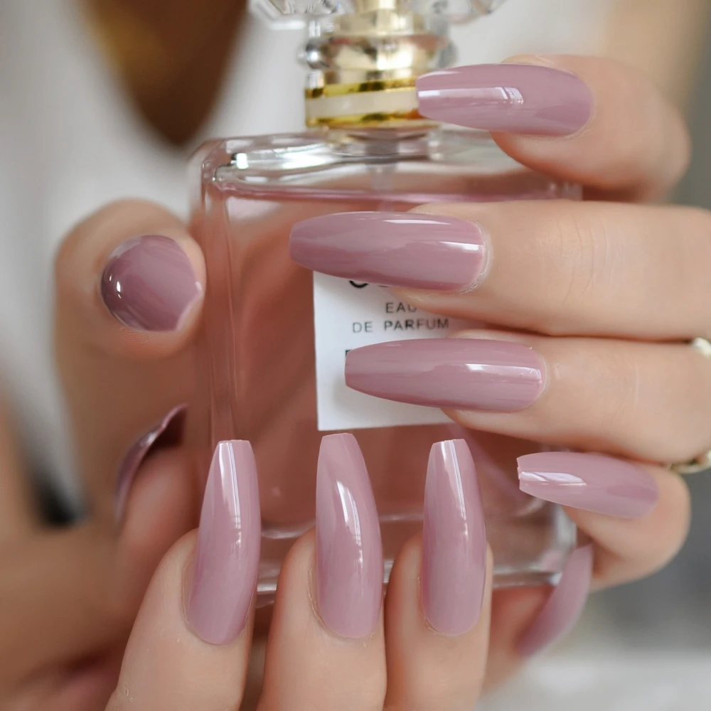 Dark Lila Rosa Drücken Sie auf Falsche Nägel Extra Lange Gel Sarg Ballerina Flache Form Presse Auf Fingersnails Freies Klebebänder