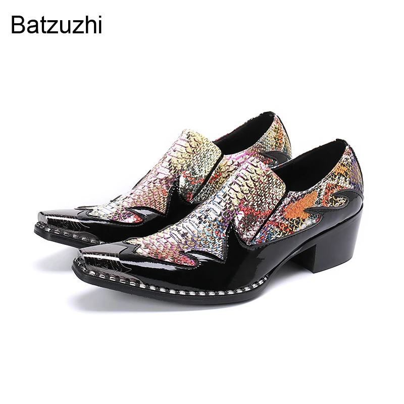 

Batzuzhi Luxury Design Men's Leather Dress Shoes Pointed Metal Toe Leather Business Shoes for Men Party and Wedding, US6-12