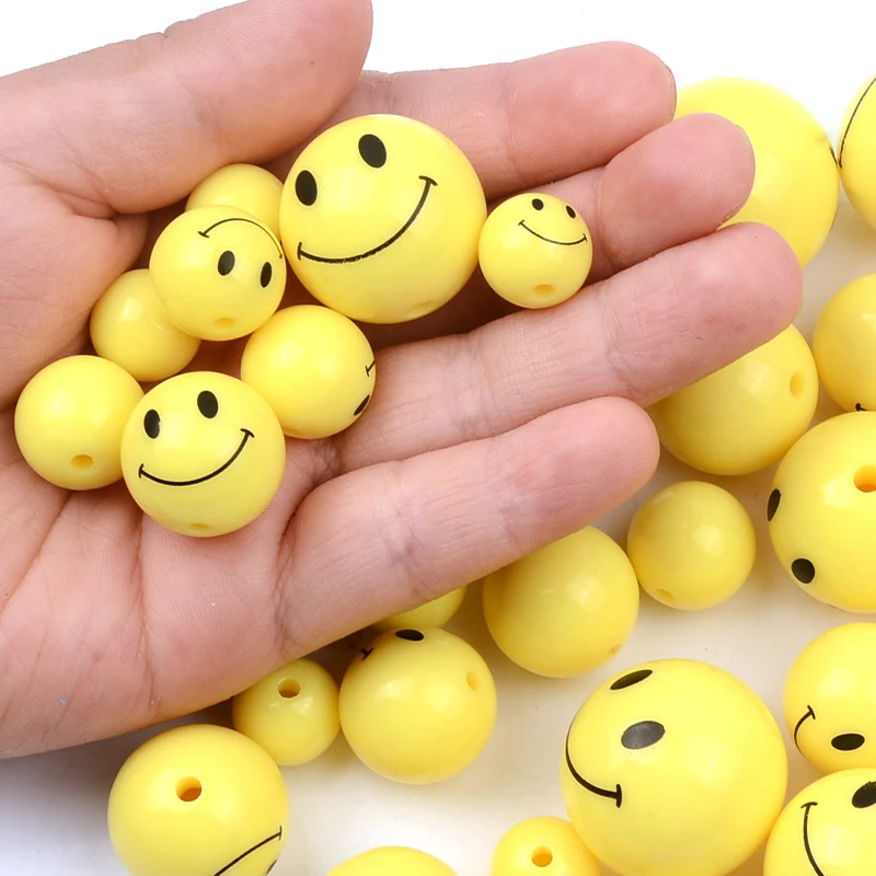 (10/12/14/16/18/20mm Diameter) Smiling face pattern Round Acrylic Beads for DIY Bracelet Necklace Accessories Craft