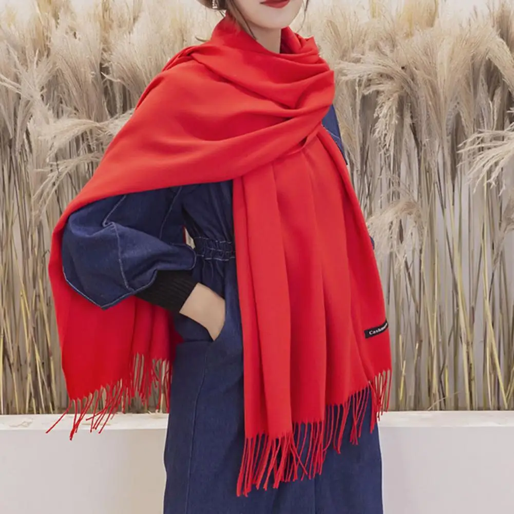 2021 Unisex Long Shawl Women Men Stylish Winter Warm Solid Imitation Cashmere Thicken Tassel Long Scarf Blanket for Outdoor