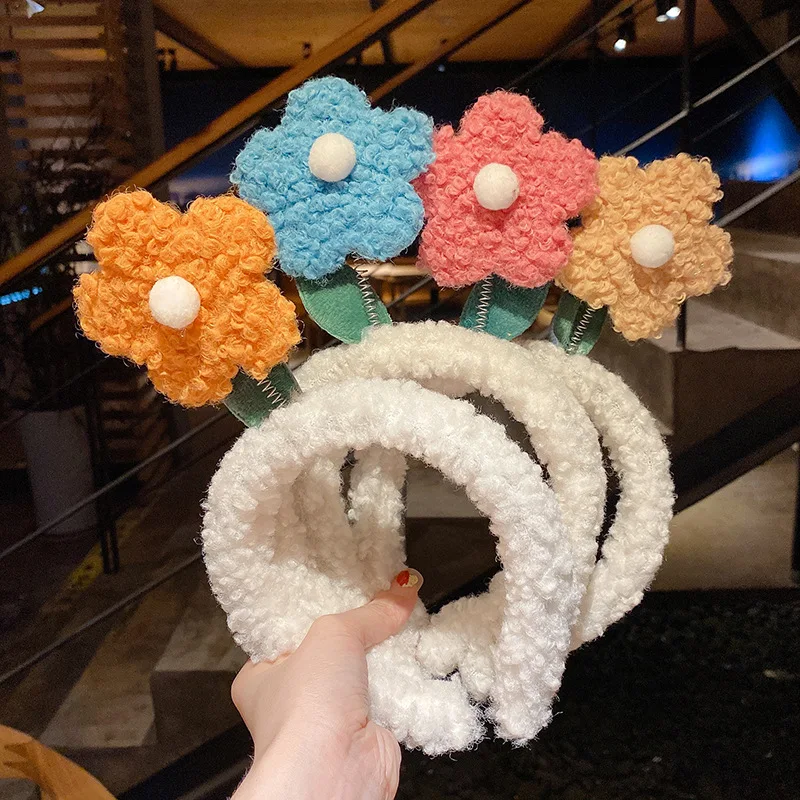 Cute Flower Lamb Wool Hairbands Kids Lovely Rabbit Bear Animal Ear Headband Cosplay Ornament Hoops Band Fashion Hair Accessories