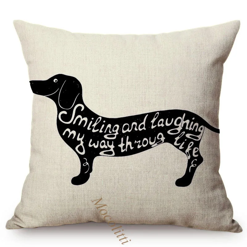 Hand-Painted Letter Animals Poster Design Sofa Throw Pillow Case Dachshund Deer Office Decoration Linen Square Car Cushion Cover