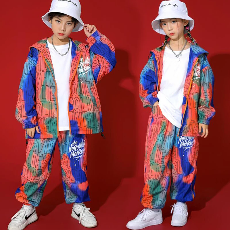 Kinder Kpop Hip Hop Kleidung Windjacke Pullover Hoodie Jacke Tops Streetwear Hosen für Mädchen Jungen Jazz Dance Kostüm Kleidung