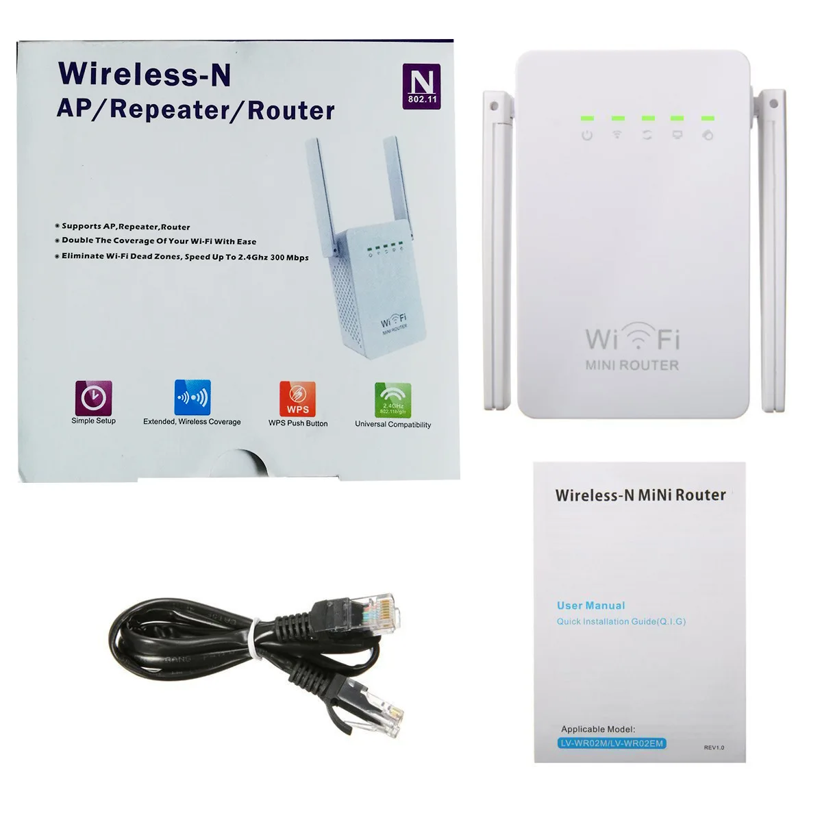 300M Wireless Repeater New Dual-port WIFI Repeater Wireless Signal Amplifier WR02ES Dual Antenna