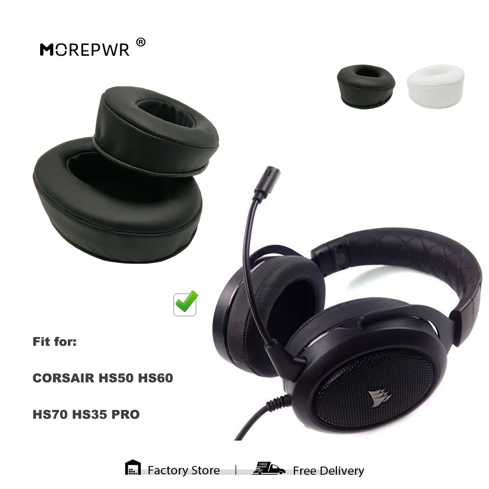 

Morepwr Replacement Ear Pads for CORSAIR HS50 HS60 HS70 HS35 PRO Headset Parts Leather Earmuff Earphone Sleeve Cover