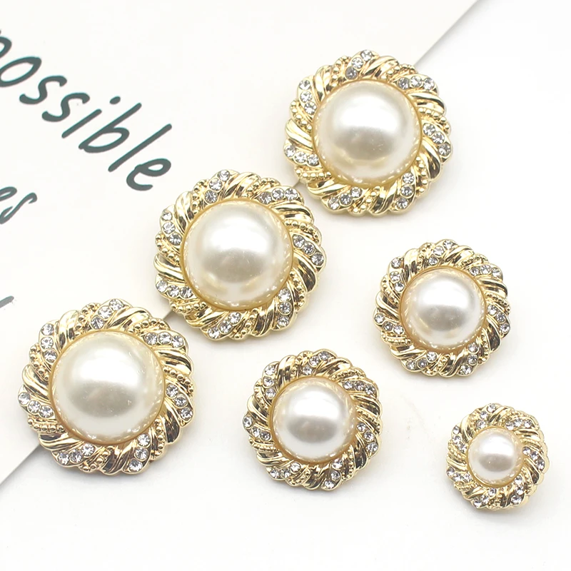 ZMASEY 5Pcs new alloy shiny rhinestone pearl clothing buttons, DIY needlework handmade accessories decorative sewing accessorie