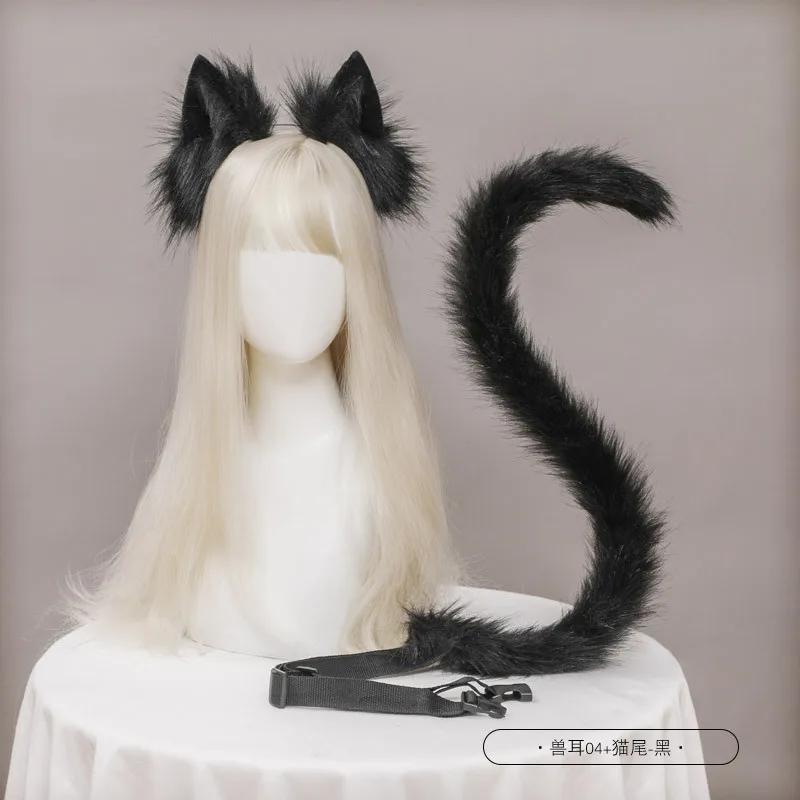 Plush Cat Ears Realistic Lolita Headband Wolf Ear Tail Set Cosplay Accessories Hand-made Simulation Animal Ears Halloween Props