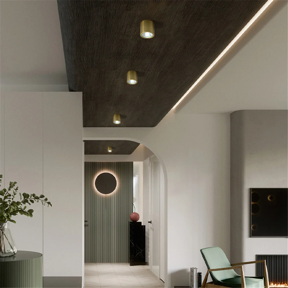Postmodern Design Luxury Round Surface Mounted Led Ceiling Lamp Ultra-Thin Copper Spotlight Living Room Hallway Corridor Fixture