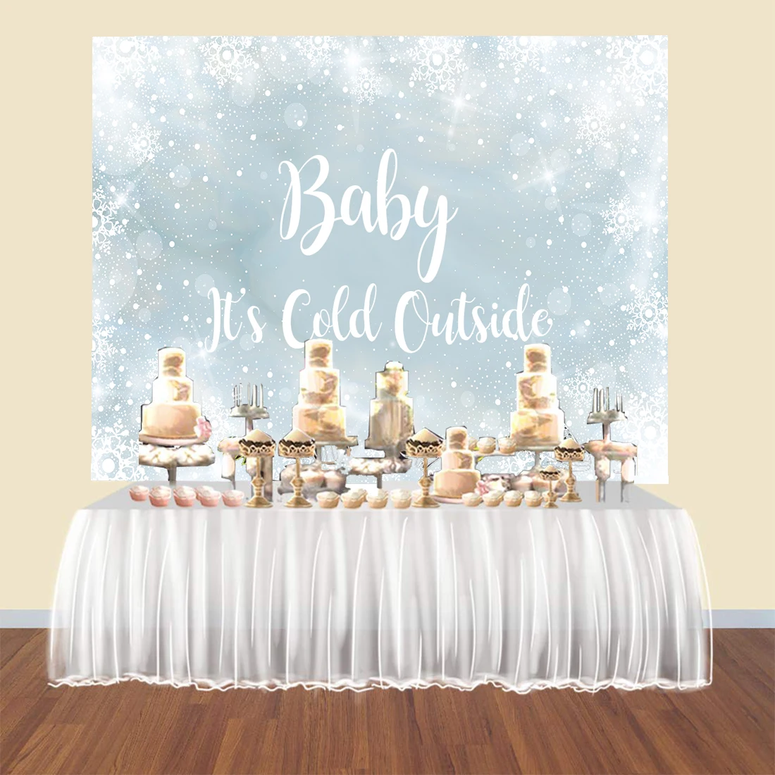 

Snowflake Baby Shower Backdrop Winter Wonderland Baby Photography Background Vinyl Christmas party decoration it's cold outside