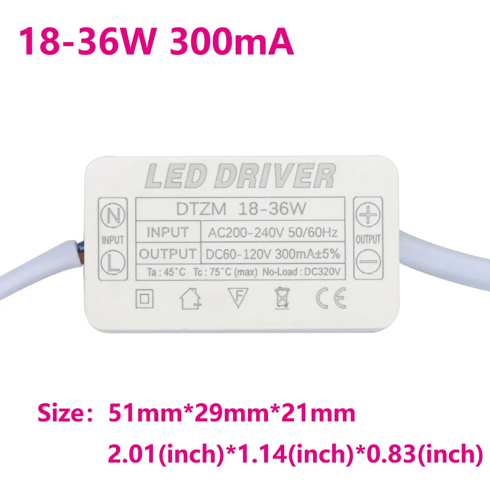 LED Driver Constant Current 300mA Light Transformer 8w-25w 18w-36w 36w-50w AC200-240V For Panel Light Ceiling Fluorescent Light