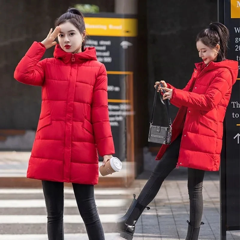 Jaqueta acolchoada de comprimento médio feminino, jaqueta acolchoada com capuz feminino, quente espesso, anti-temporada, A300, novo, inverno, 2023