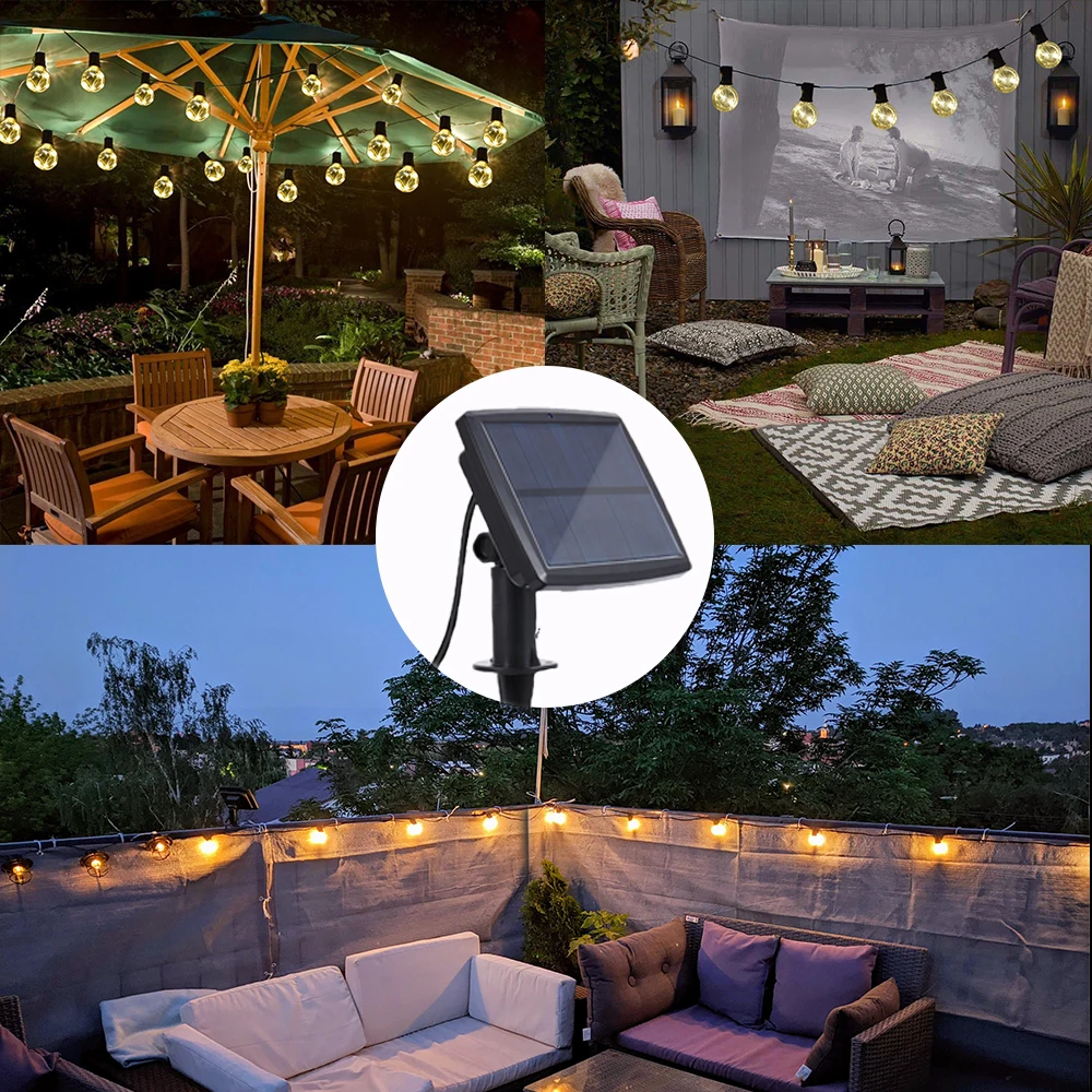 Solar Light Garland G40 Bulb Edison LED Solar Garden Light Retro Glass String Lights For Outdoor  Party Solar Power