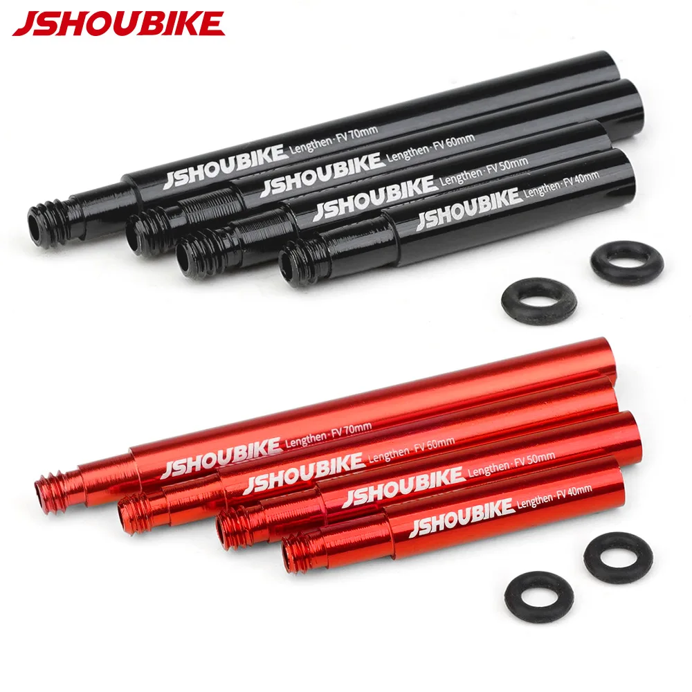 JSHOU BIKE French Valve Extenders Caps Core Adapter RED And BLACK Alloy Stem 40 60 80 100 120mm W/ Alloy Cap & Tool