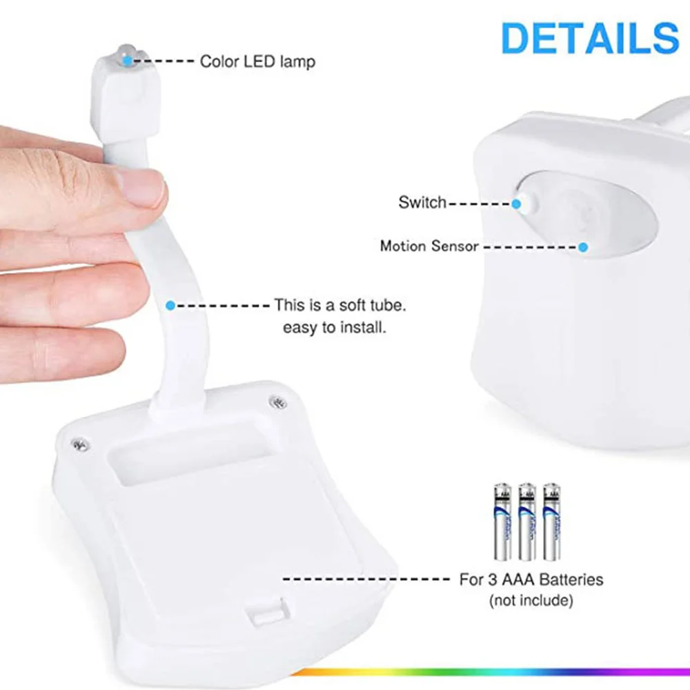 Imagem -05 - Pir Sensor de Movimento Luz da Noite do Banheiro Cores à Prova Dbacklight Água Backlight para Vaso Sanitário Bacia Led Luminaria Lâmpada wc Luz Banheiro