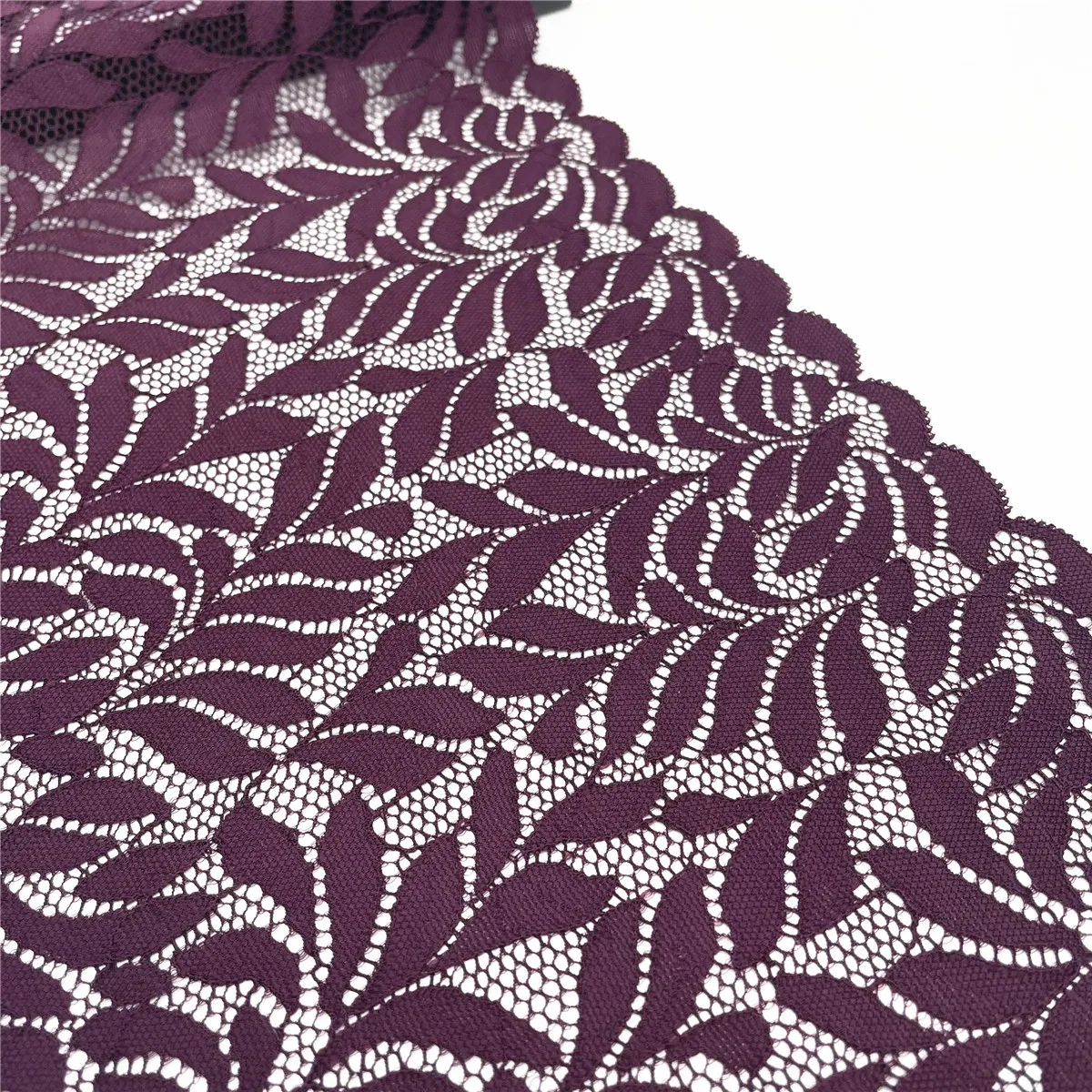 3y/lot Width 7 1/2 inch (19cm) Purple Leaves Elastic Lace Trim For Clothing Sewing Craft DIY Apparel Fabric Lace Garment Acces