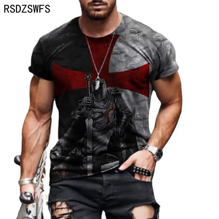 2021 Summer Cross-border New Casual Round Neck Short Sleeve Digital Printed Slim Pullover Men's T-shirt