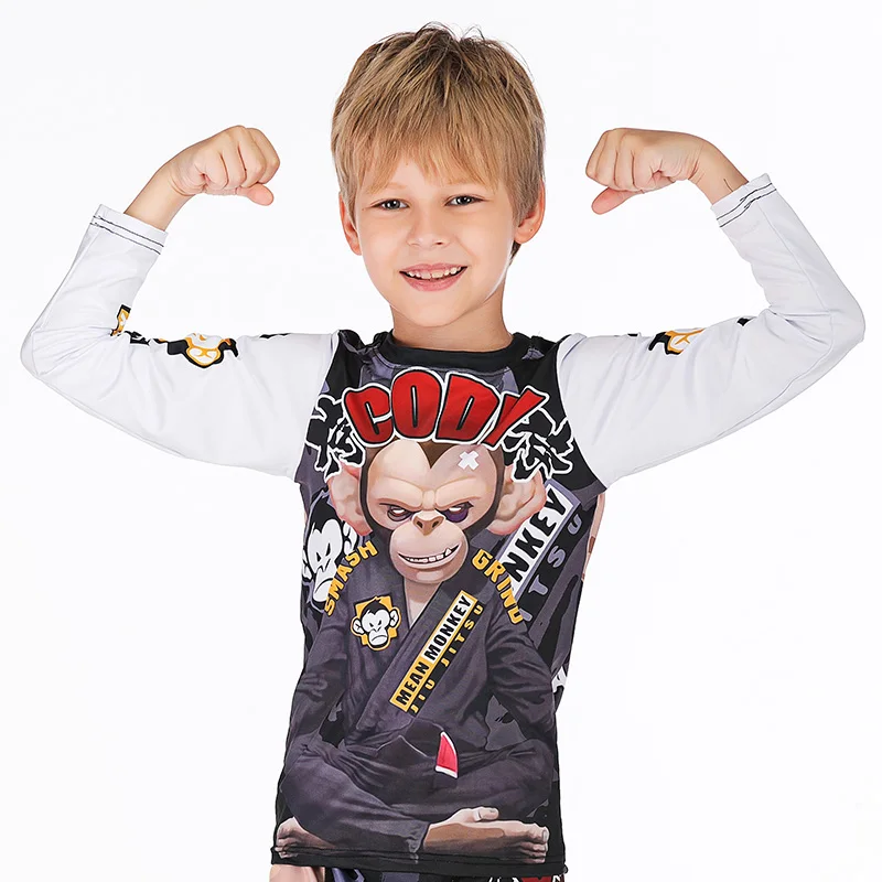 Kids MMA Boxing Jerseys MMA Compression T shirt +Pants Rashguard Jiu Jusit Long Sleeve Tight Trousers Children BJJ MMA Sportsuit