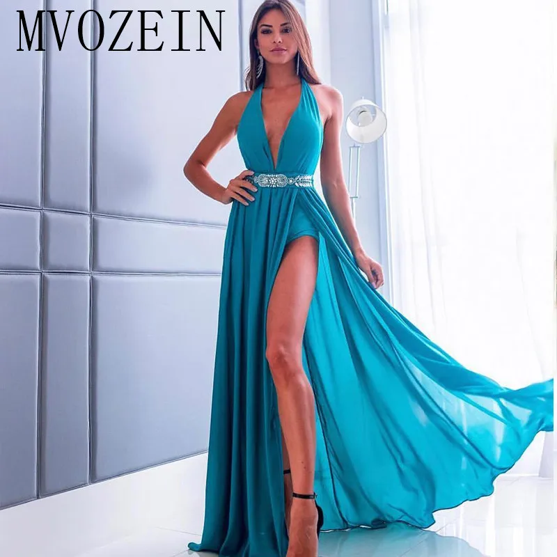 Mvozein Elegant ชุดราตรียาว A-Line Sleeveelss สูงแยก Robe De Soiree ชุดราตรียาว2023 Vestidos