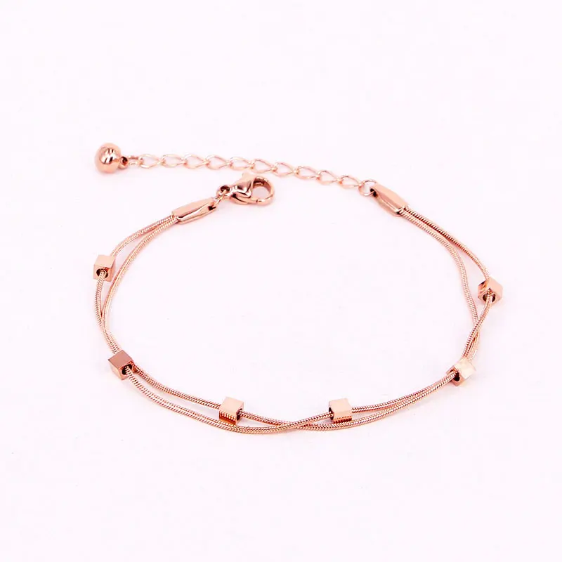 New Design Double Snake Bone Chain 6 Cube Anklets Stainless Steel Gold Color Anklet For Women And Girls Gift Jewelry Wholesale