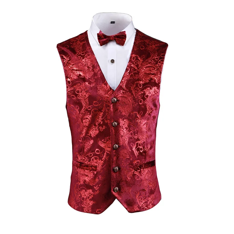 Goud Steampunk mouwloos vest jas heren, vest met enkele rij knopen en V-hals, goud zilver rood zakelijk bruiloft man vesten 5xl