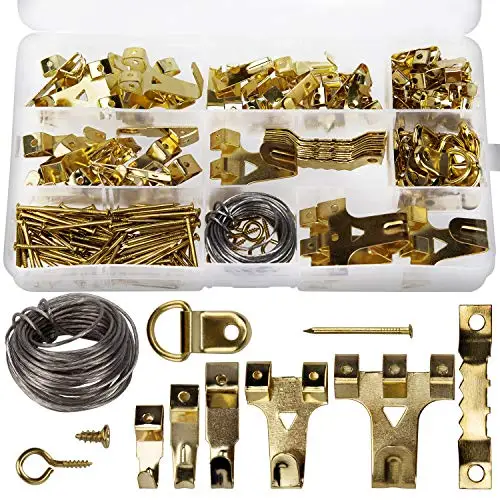 

220 Pcs Picture Hangers Kit Frame Hanging Hooks Hardware with Hooks Nails Hanging Wire Sawtooth D Ring and Screw Eyes