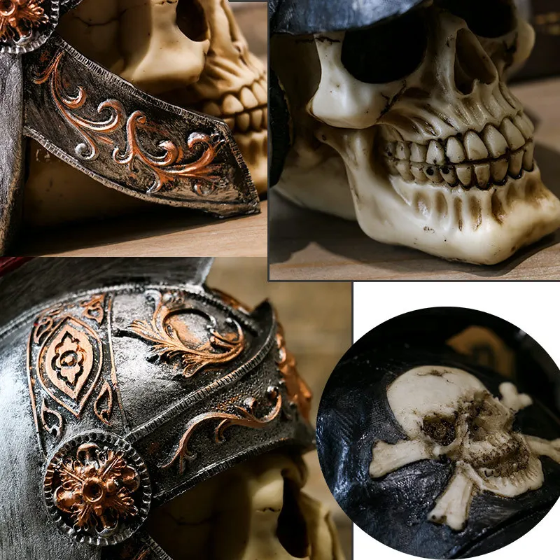 Creative Vintage Resin Skull Statue Skeleton Props Sculpture Home Office Desk Decoration Ornament Halloween Decor Birthday Gift