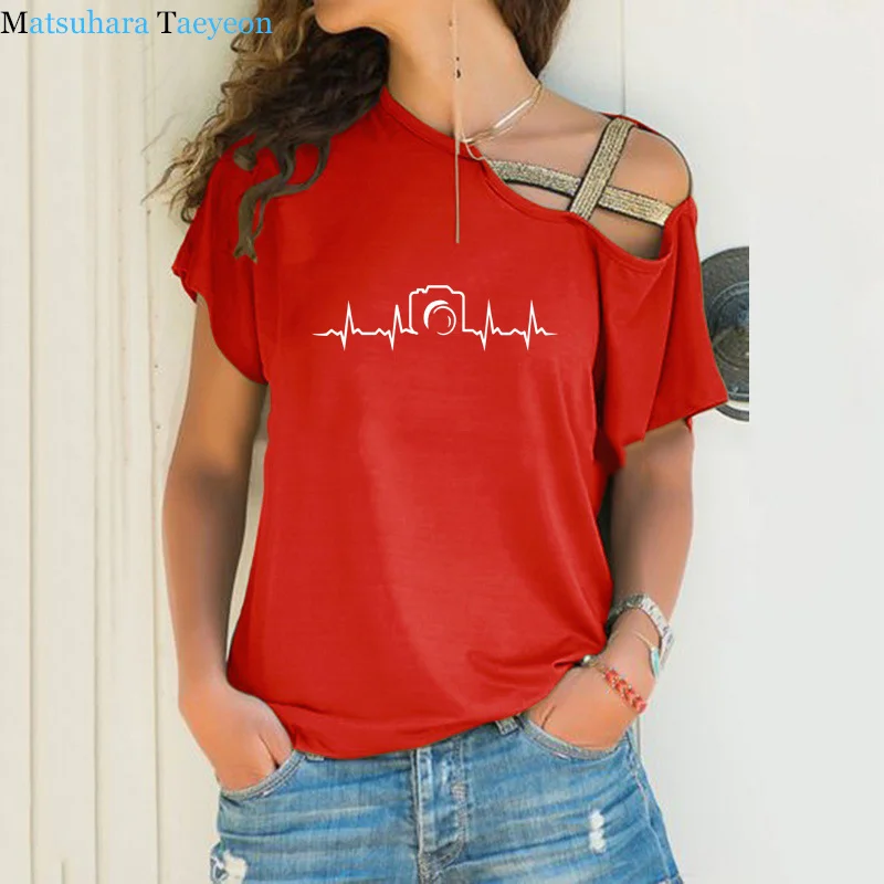 Heartbeat of Camera Women T-shirt Print T Shirts Summer Short Sleeve Cotton Tshirt Fashion Photographer T-shirts Tops Clothing