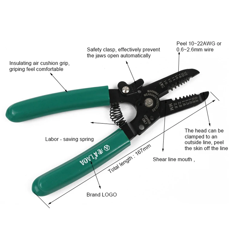 LAOA 7 Inch Wire Stripper 7 Gears Cable Cutter Multifunction Stripping Pliers  Wires Cutter Electrician`s Crimping Tools