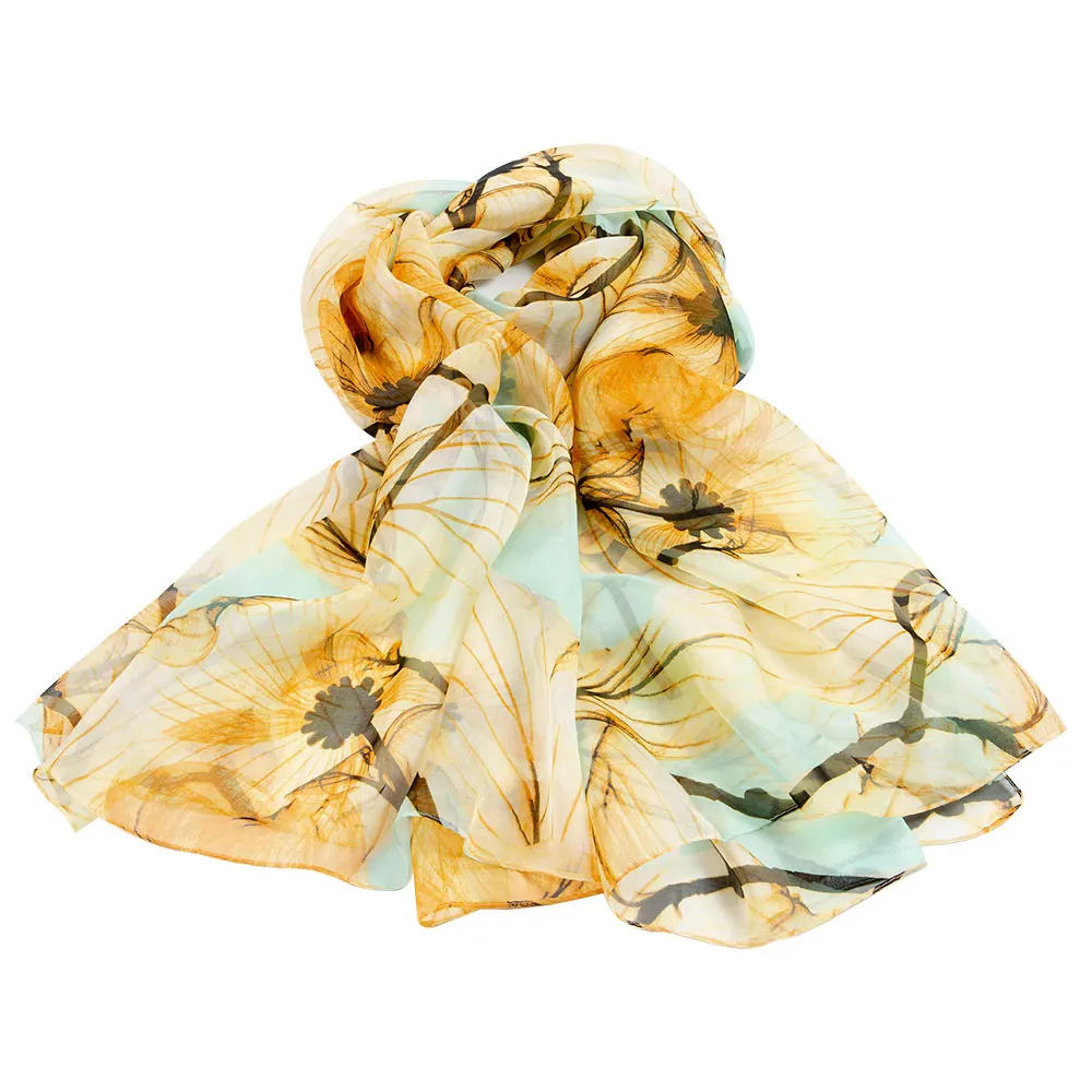 

100% Pure Silk Scarf Women Chiffon Pashmina Female Natural Silk Shawl Long Wrap Luxury Gift for Lady Office Present Flower Hijab