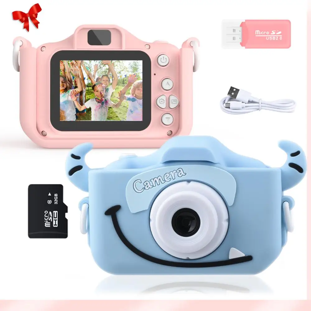 Kids Camera 1080P HD With 32G Card 2.0 Inches Color Screen Dual Selfie Video Game Children Digital Camera Toys Gift for Children 