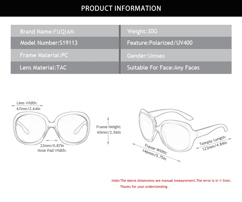 FUQIAN Marke Design Elegante Polarisierte Übergroßen Runde Sonnenbrille Frauen Einfache Art Und Weise Große Kunststoff Damen Sonnenbrille UV400 – Detail 6