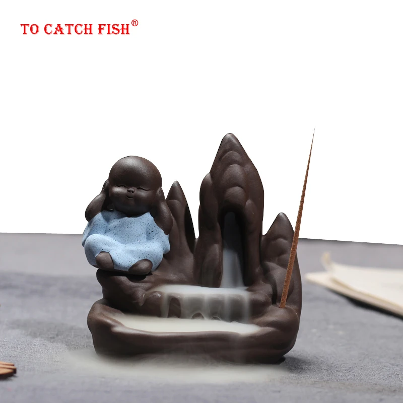 incense Burner,Creative Home Decor The Little Monk Small Buddha Censer Backflow Incense Burner Use In house