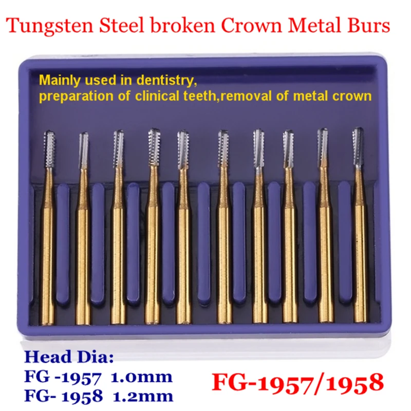 

10pcs High Speed Dental Tungsten Steel carbide Burs Crown Metal Cutting Burs FG-1957/1958 Dentistry Dentist tools