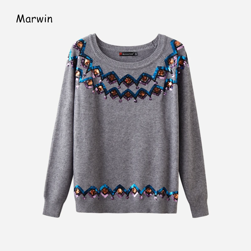 Marwin 2020 New Coming O-Neck Thick High Street Style Argyle Sequined Sweaters Wool Warm Soft Female Winter Sweaters