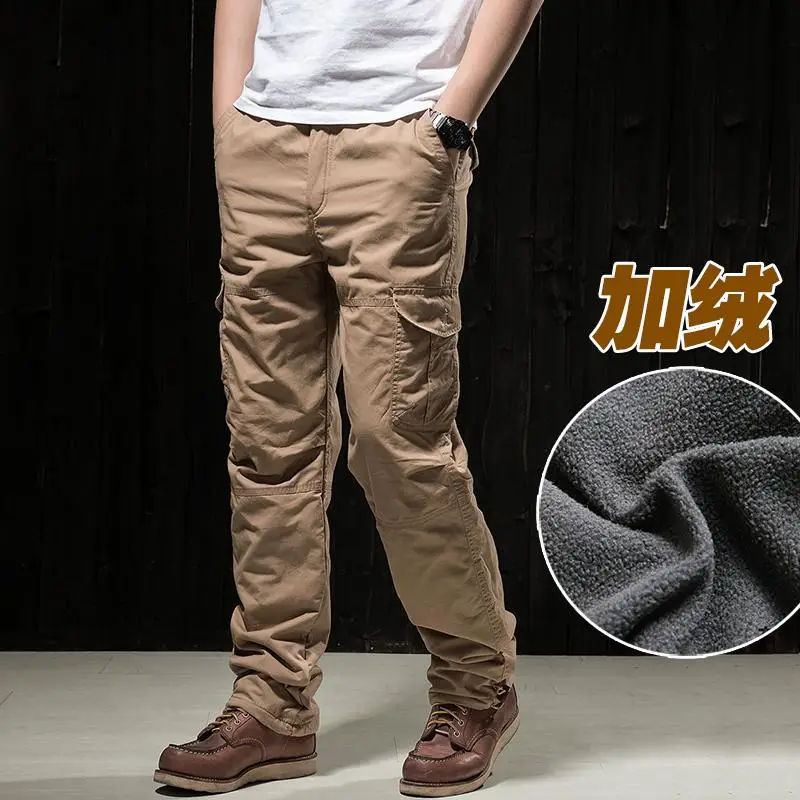 

Men's trousers Autumn/winter fleece thick style warm overalls wear resistant multi-pocket casual trousers work trousers