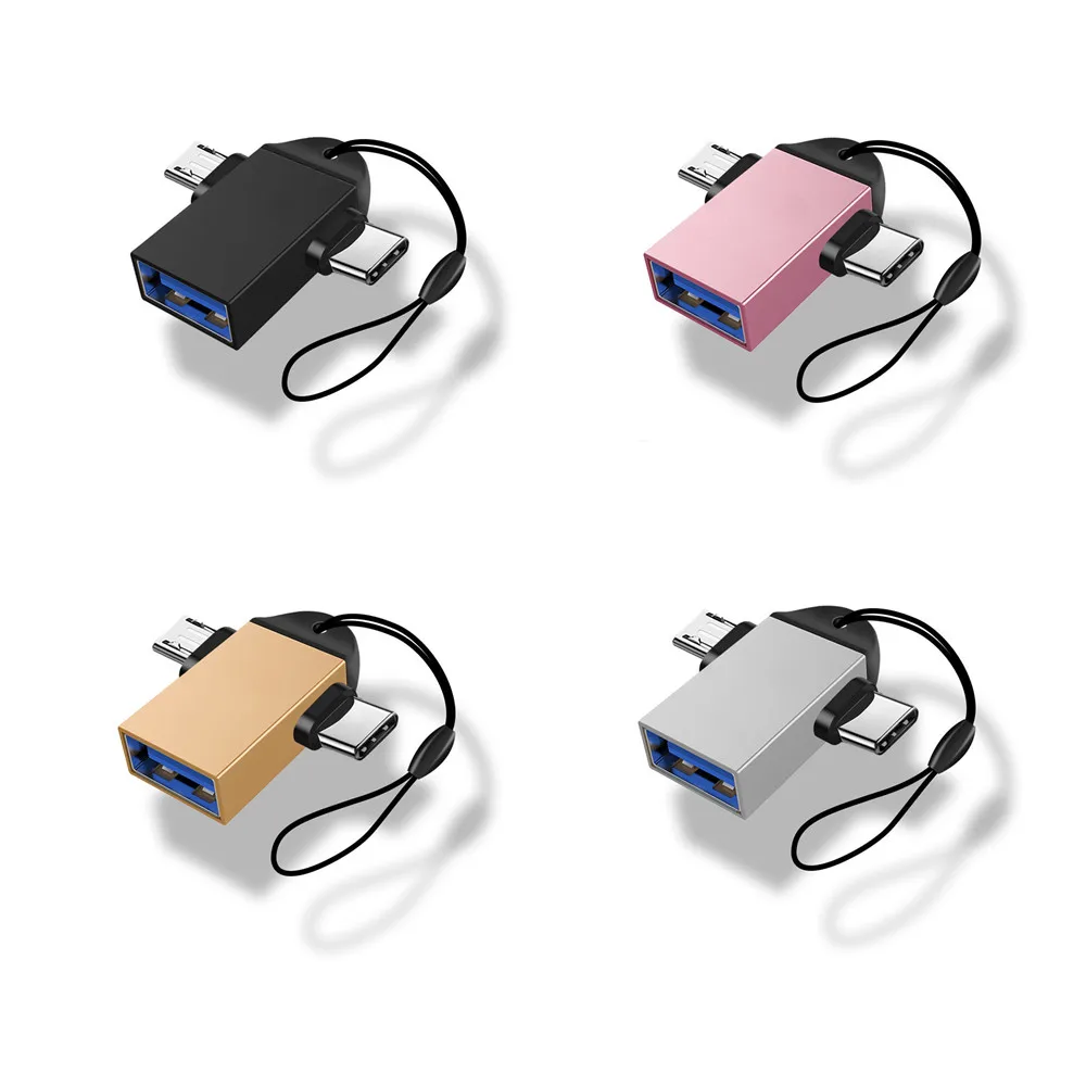 2 in 1 OTG Adapter USB 3.0 Female To Micro USB Male and USB C Male Connector Aluminum Alloy on The Go Converter For xiaomi