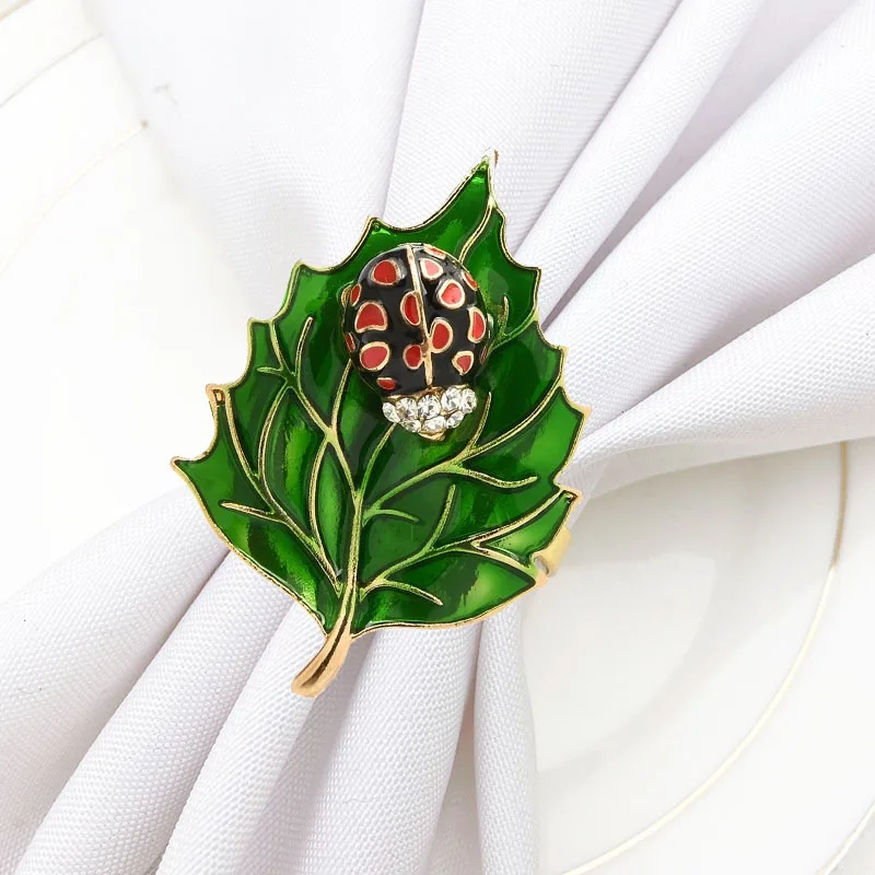 

10pcs/lot New insect green leaf napkin link day party napkin button alloy napkin ring desktop decoration