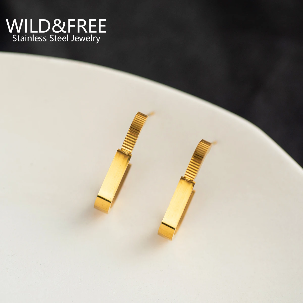 Gold Plated Europe And America Hyperbole Stainless Steel Big Earrings For Women Trendy Wild Ear Drop Exquisite Party Jewelry