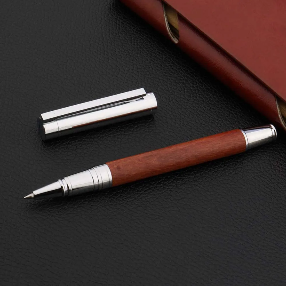 High Quality 200 Wood ball point Pen Sandalwood Stainless Steel Rollerball Pens Business Office School Supplies Writing Ink Pens image 6