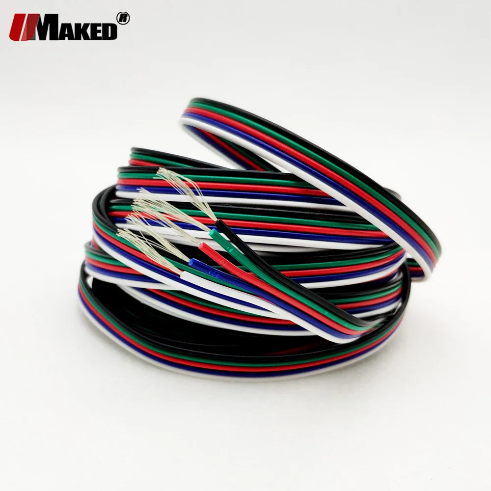 5m 10m 50m 5Pin 22AWG LED cable Channels RGBWW Tinned Copper Wire for 5050 3528 LED  Strip Extension Extend Wire Cord Connector