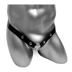 Faux Leather Mens Thong Underwear With Penis Ring Enhance Sling Sexy Lingerie Gay Male G String Panties